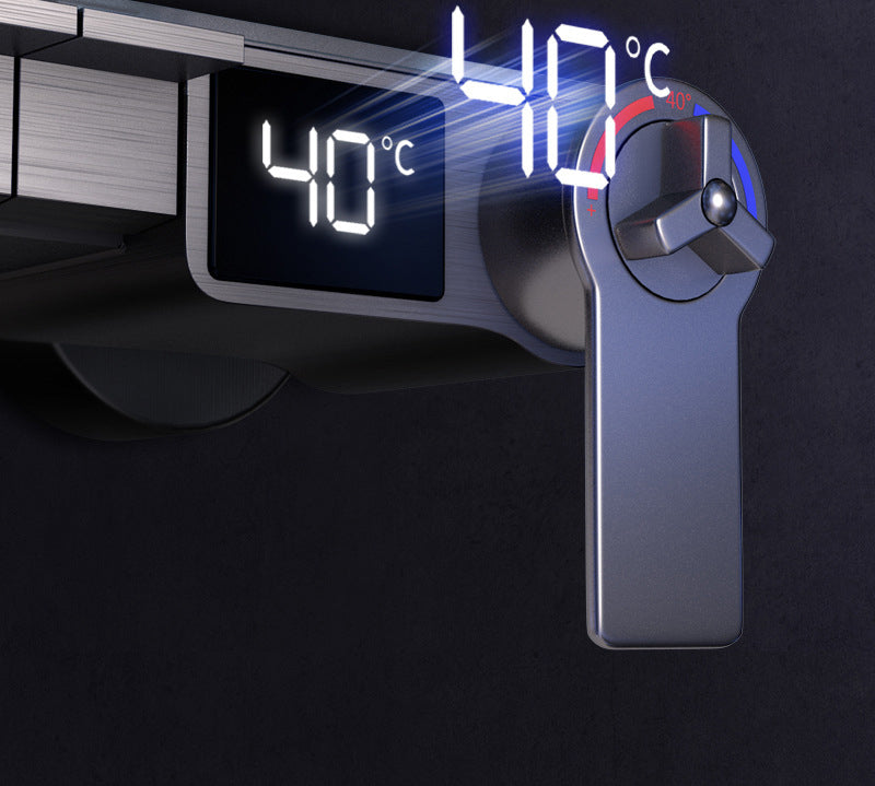 Homelody Carré 40℃ Thermostatique Système de douche à affichage numérique avec mitigeur de Baignoire pour Salle de Bain 4 Fonctions à lumière ambiante