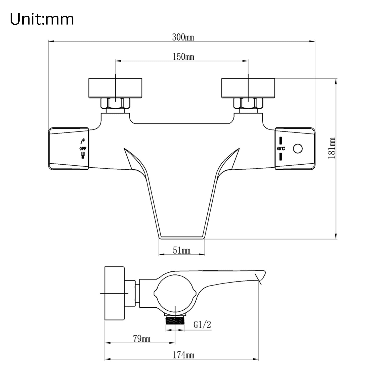 Homelody Système de douche sans thermostat + Mitigeur Douche Thermostatique Cascade Noir Mat