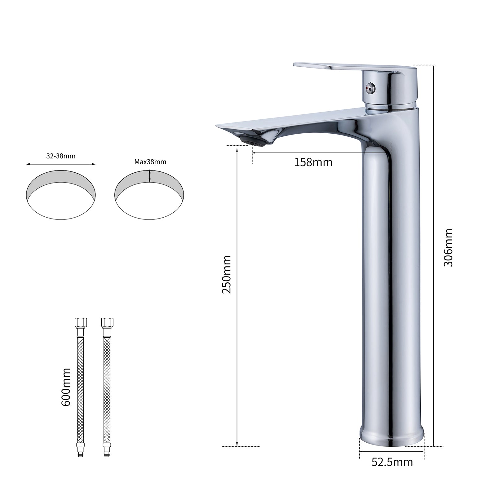 Homelody Robinet Salle de Bain avec Bec Haut – Mitigeur Monocommande en Acier Inoxydable, Réglage Facile de l’Eau Chaude et Froide