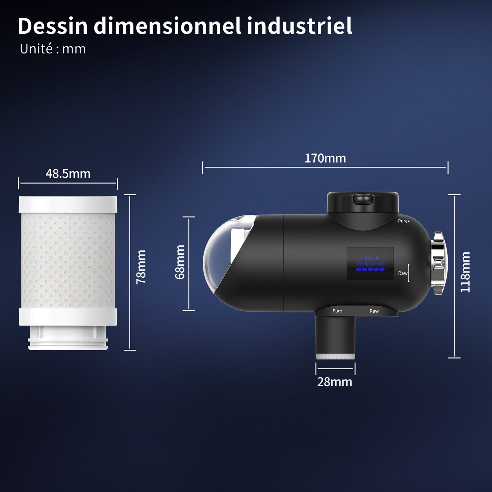 HOMELODY Filtre à eau robinet 3.0 avec affichage LED, filtre à eau potable pour cuisine, élimine le chlore, les métaux lourds et le mauvais goût, 12 adaptateurs avec lumière bleue (1 filtre inclus)