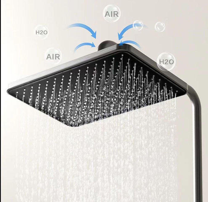 Homelody 38 ℃ Thermostatique Système de douche à affichage numérique avec Plateau de Rangement avec mitigeur de Baignoire pour Salle de Bain 4 Fonctions à lumière ambiante