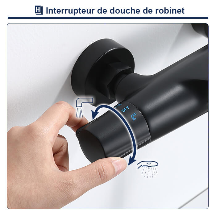 Banio Hozal Mitigeur de baignoire-douche thermostatique cooltouch - Noir  mat