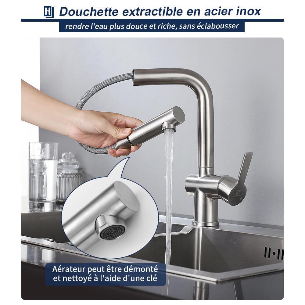 Robinet Molly avec douchette monotrou mitigeur et flexible en inox