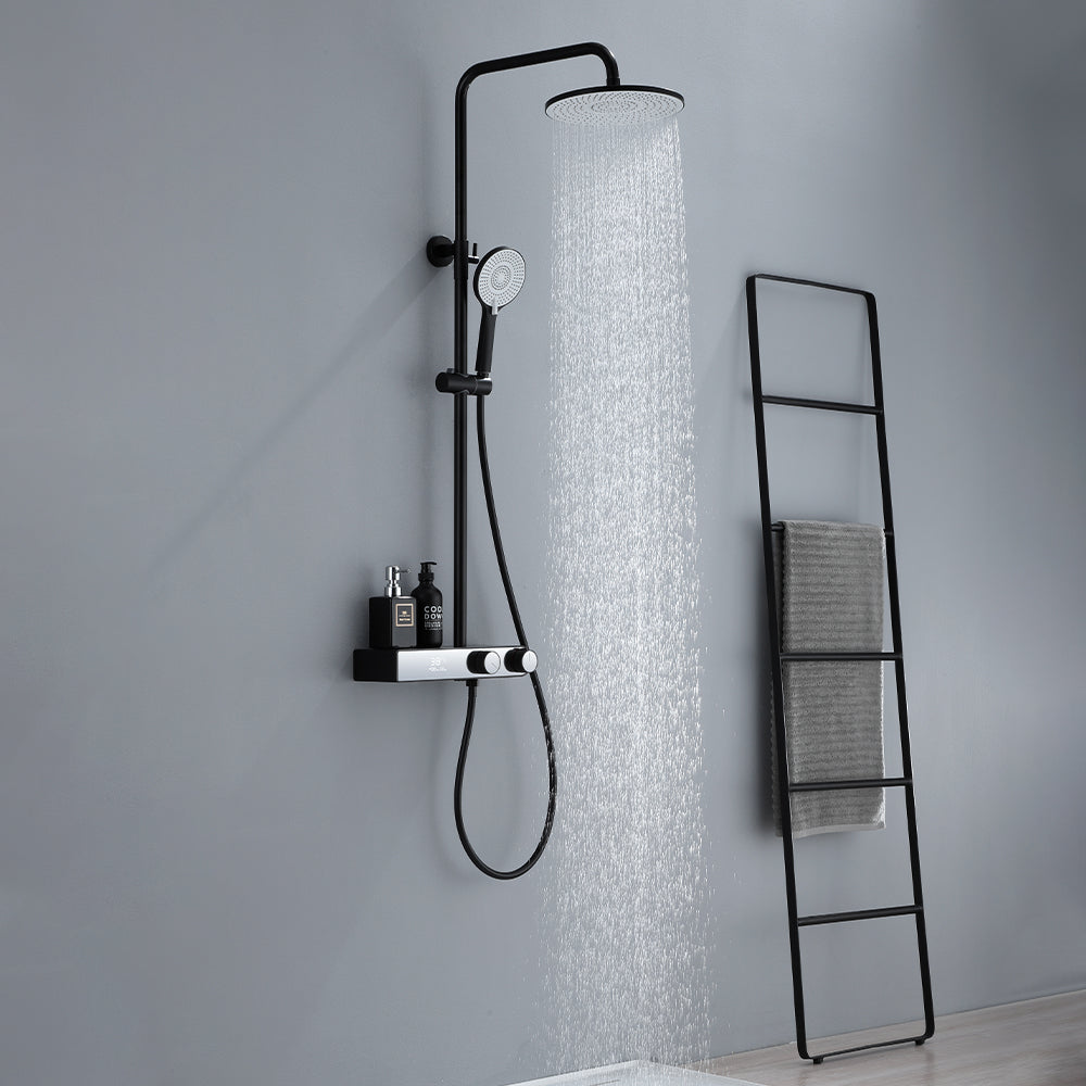Homelody Colonne de Douche Noire Mate avec Mitigeur Ensemble de Douche avec écran LCD Plateau de Rangement