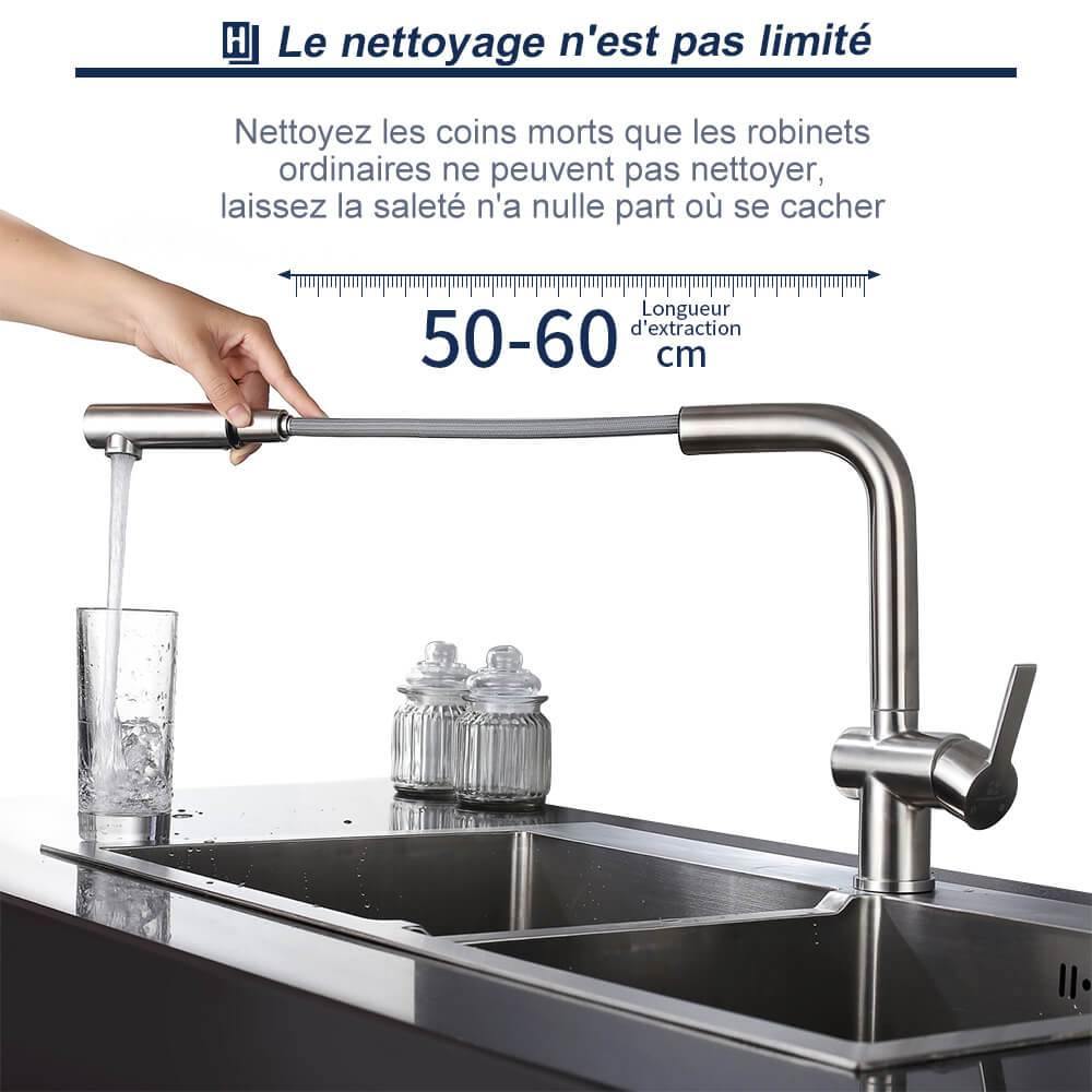 Mitigeur cuisine avec douchette extractible - Flexible intégré - Bec de 215  mm - Laiton chromé