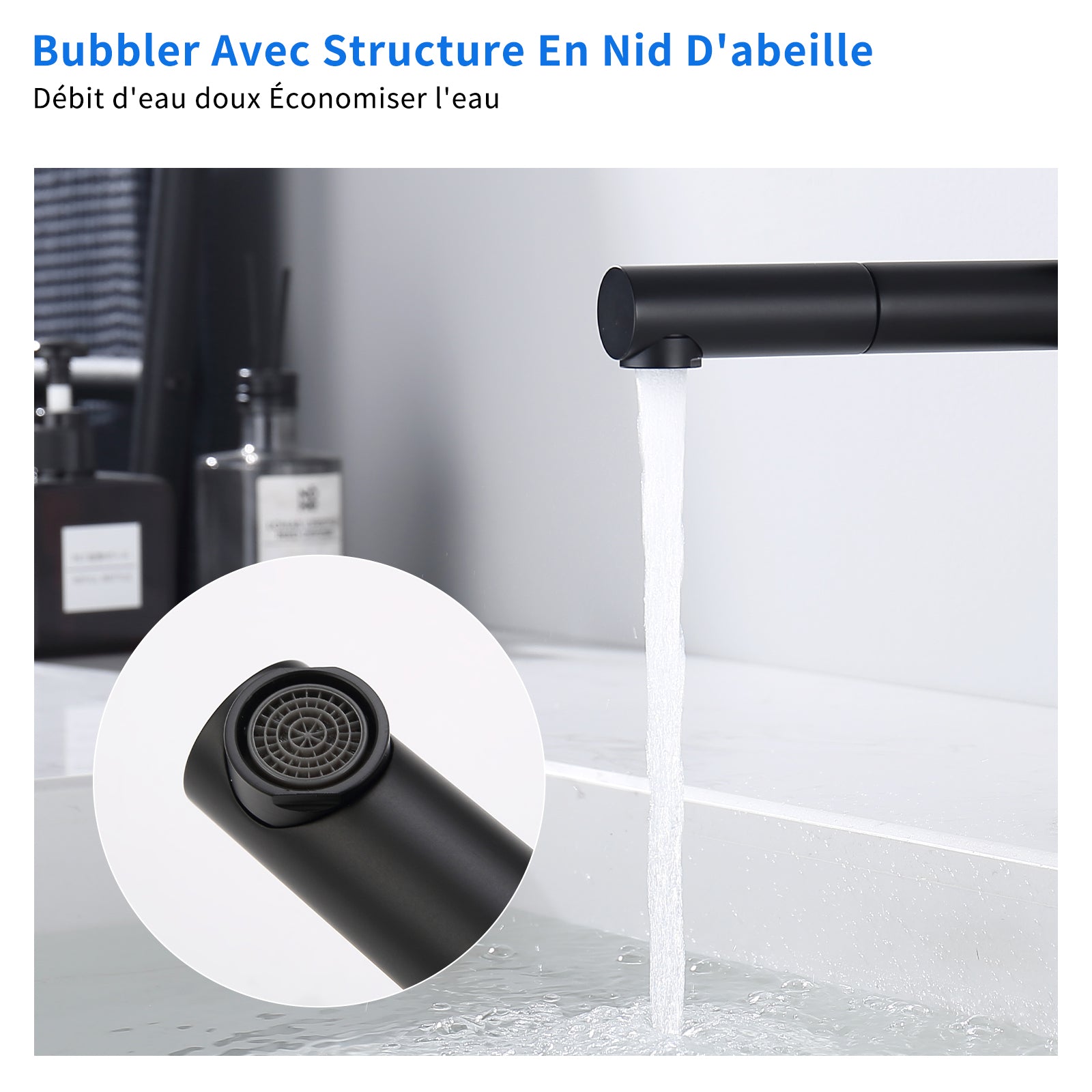 Homelody Robinet Salle de Bain Noir avec Bec Rotatif 360° Acier Inoxydable Créatif Mitigeur à Eau Froide et Chaude