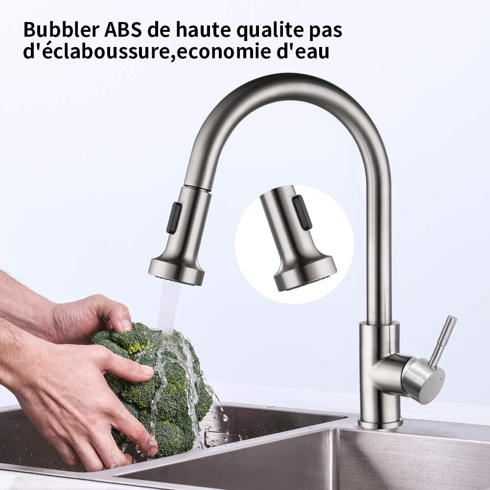 2 Fonction Jets débit Robinet Retractable de Cuisine Acier Nickel Brossé Homelody Mélangeu évier Douchette Poignée Unique