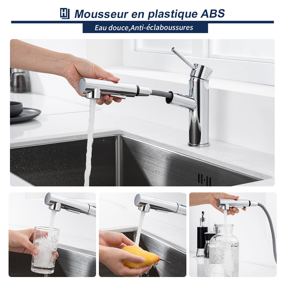 Mitigeur cuisine a douchette inox - Douchette extractible en ABS