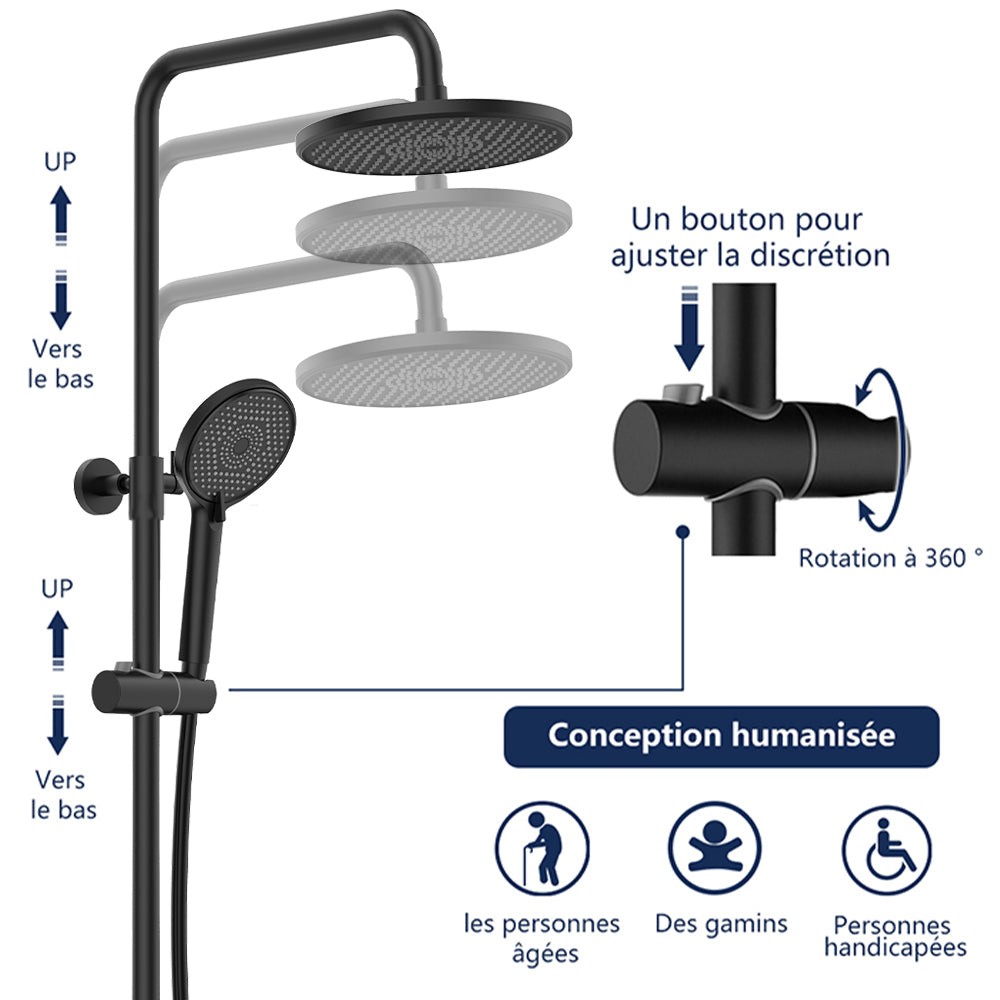 Colonne de douche thermostatique mitigeur noir Cubi Kuchinox PKU_70TD -  Habitium®