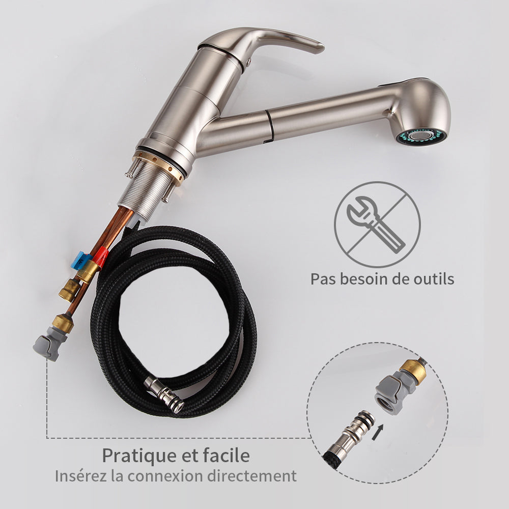 mitigeur inox Brossé  avec douchette  faible hauteur