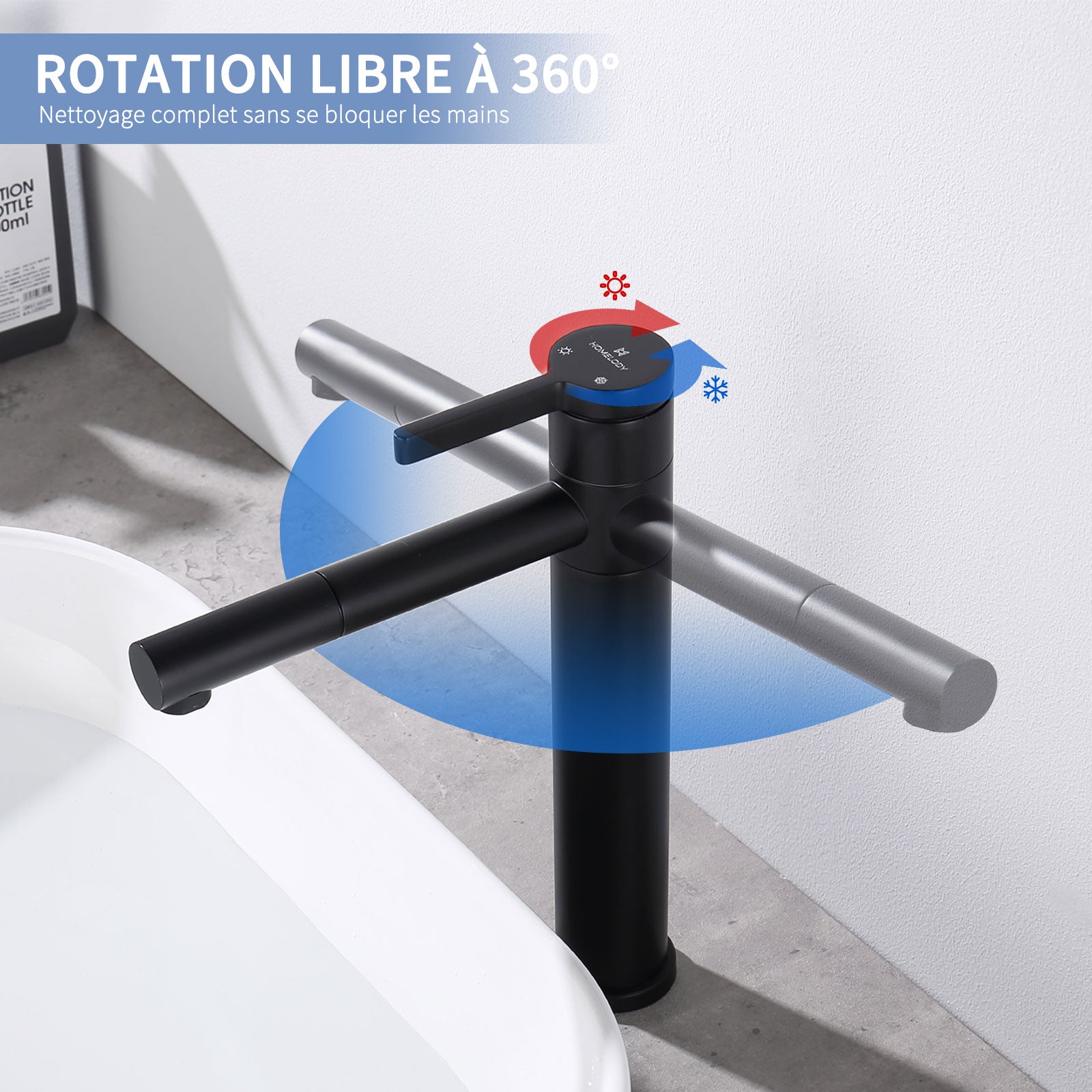 HOMELODY Modern Mitigeur pour Vasque Haute Pivotant à 360° Robinet de Salle de Bain Chromé en laiton