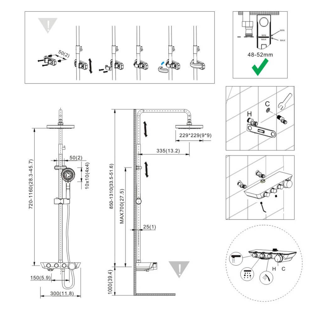 Système de Douche Mural avec Étagère Douche Set 