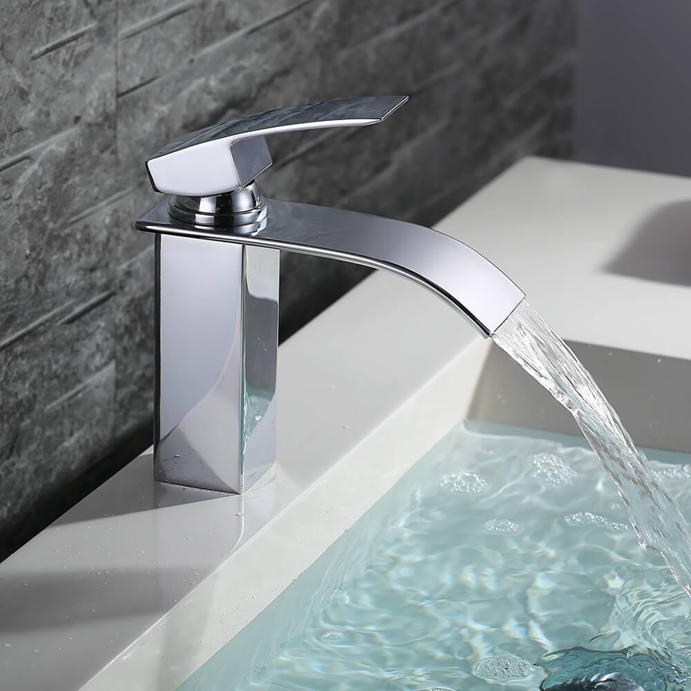 Mitigeur robinets lavabo cascade bec aplati rectangulaire chromé –  Homelody-fr