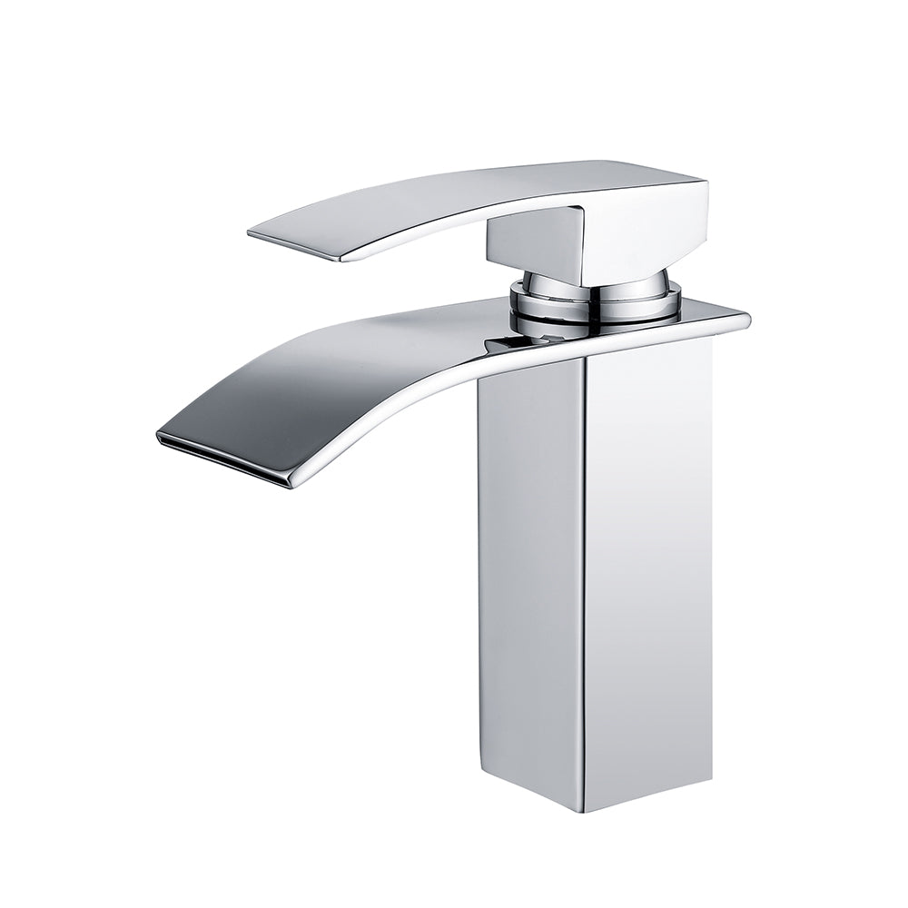 Mitigeur robinets lavabo cascade bec aplati rectangulaire chromé