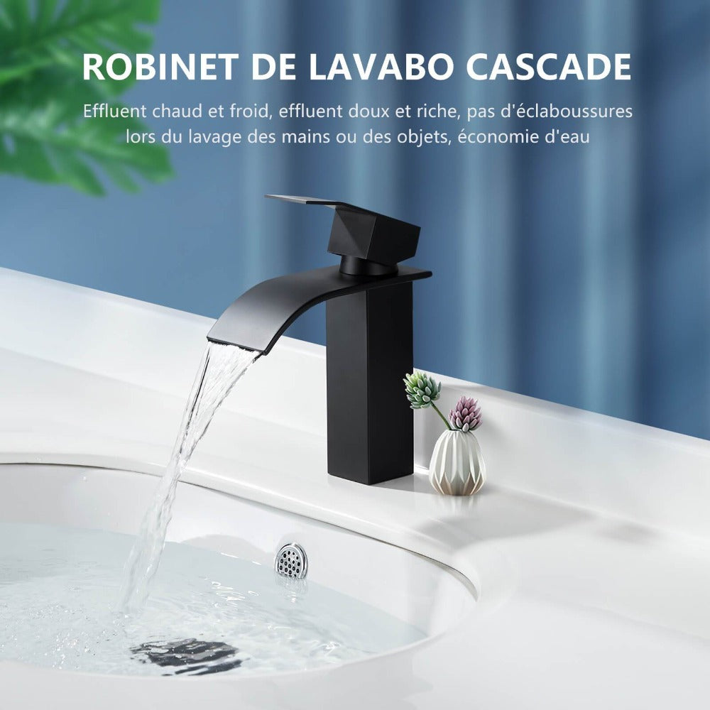 Homelody Robinet Lavabo cascade Mitigeur salle de bains Bec Aplati  Rectangulaire en Lation Design Elégant Robinetterie vasque-bas