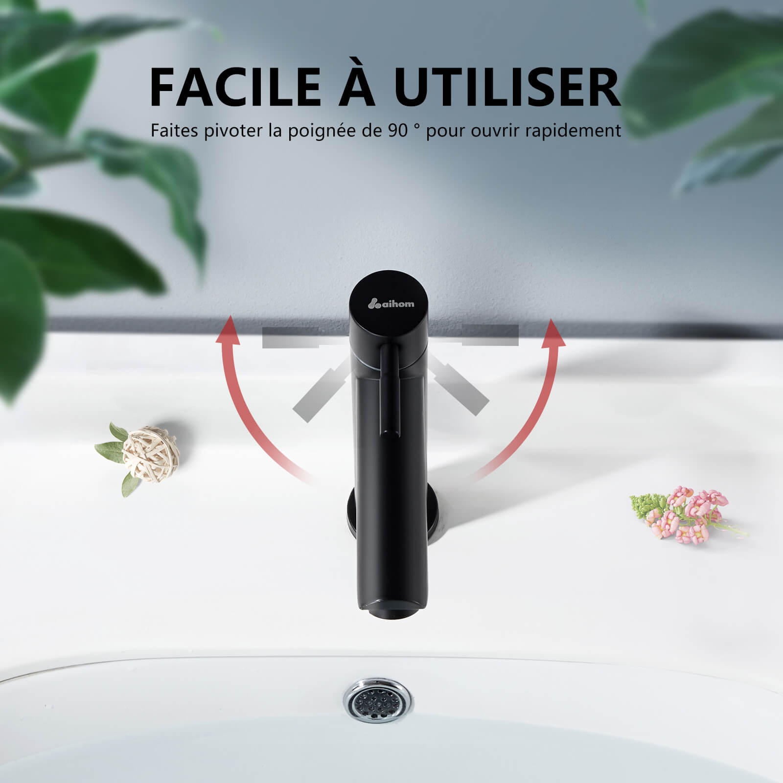 Ronde Mitigeur Eau Froide pour Lave-Mains Bassin et WC Robinetterie Salle de Bain Noir mat en Acier Inox