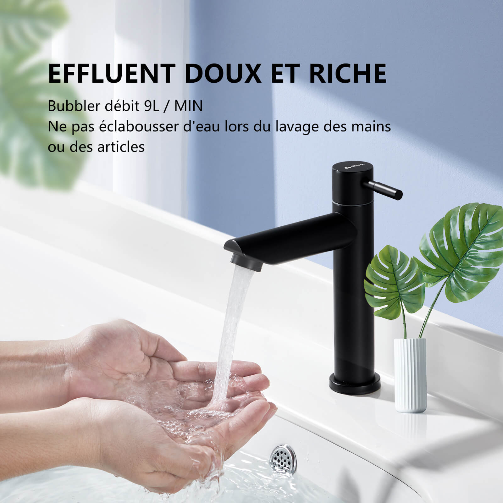 Ronde Mitigeur Eau Froide pour Lave-Mains Bassin et WC Robinetterie Salle de Bain Noir mat en Acier Inox