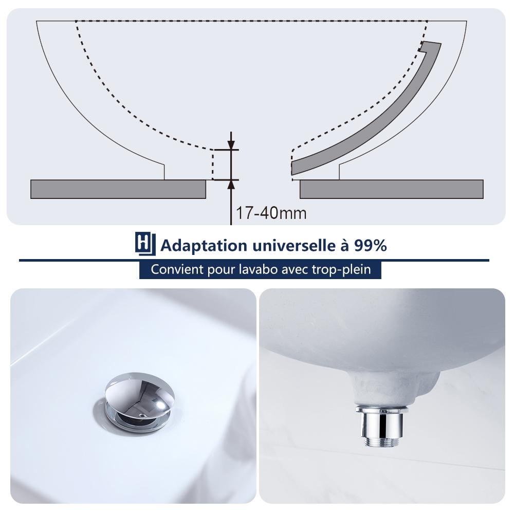 Bonde de vidange à pression pour lavabo AVEC trop-plein 1 1/4 po x