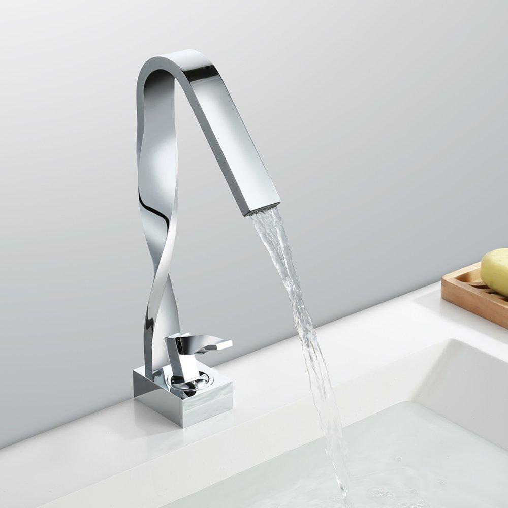 Robinet Salle de Bain Cascade Mitigeur de Lavabo en Laiton Chromé